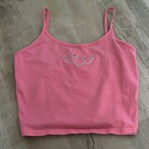 Shein Pink Bedazzled Heart Crop Top (Size XS)
